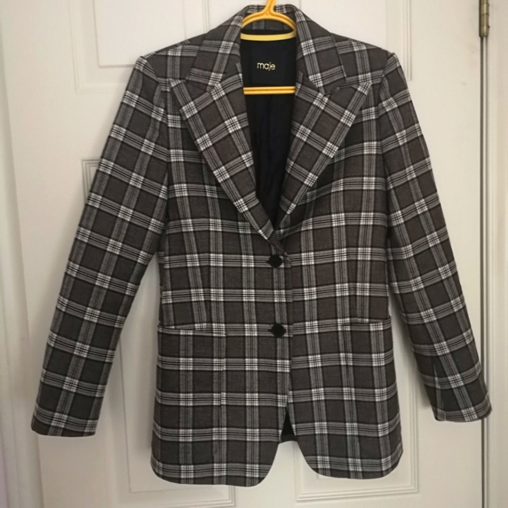 Maje Checkered Plaid Blazer Jacket